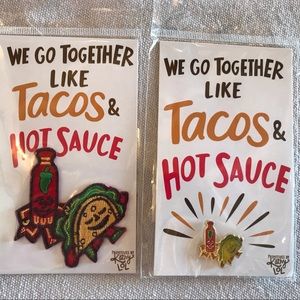 New set of 2, one cloth patch and one enamel pin, in packages. # Tacos